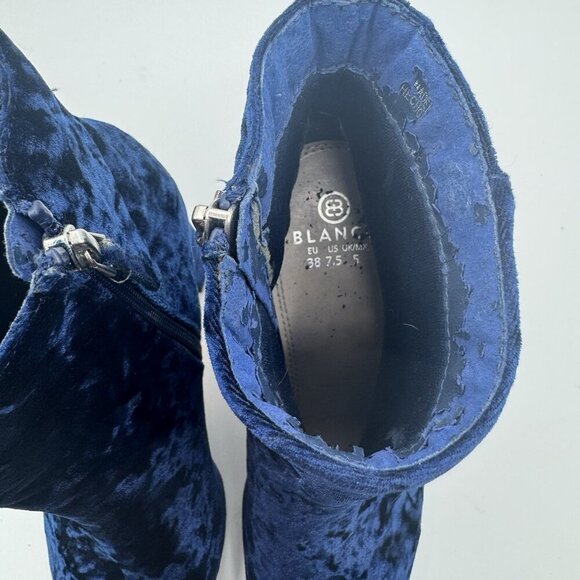 Blanco Velvet Ankle Boots Women’s Size 38 US 7.5-8 Blue Zip Block Heel European - Picture 8 of 9